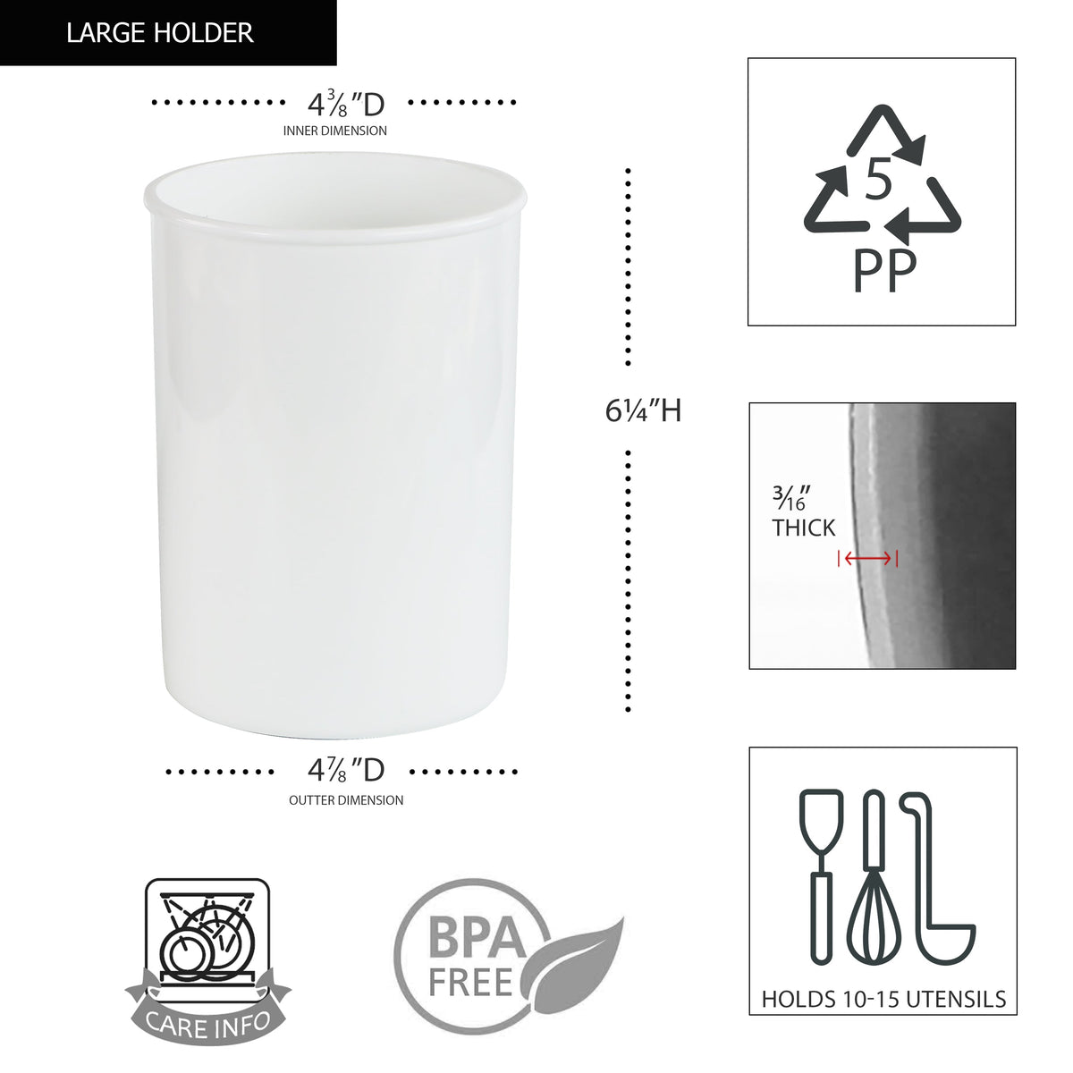 3pc Plastic Utensil Holders, White