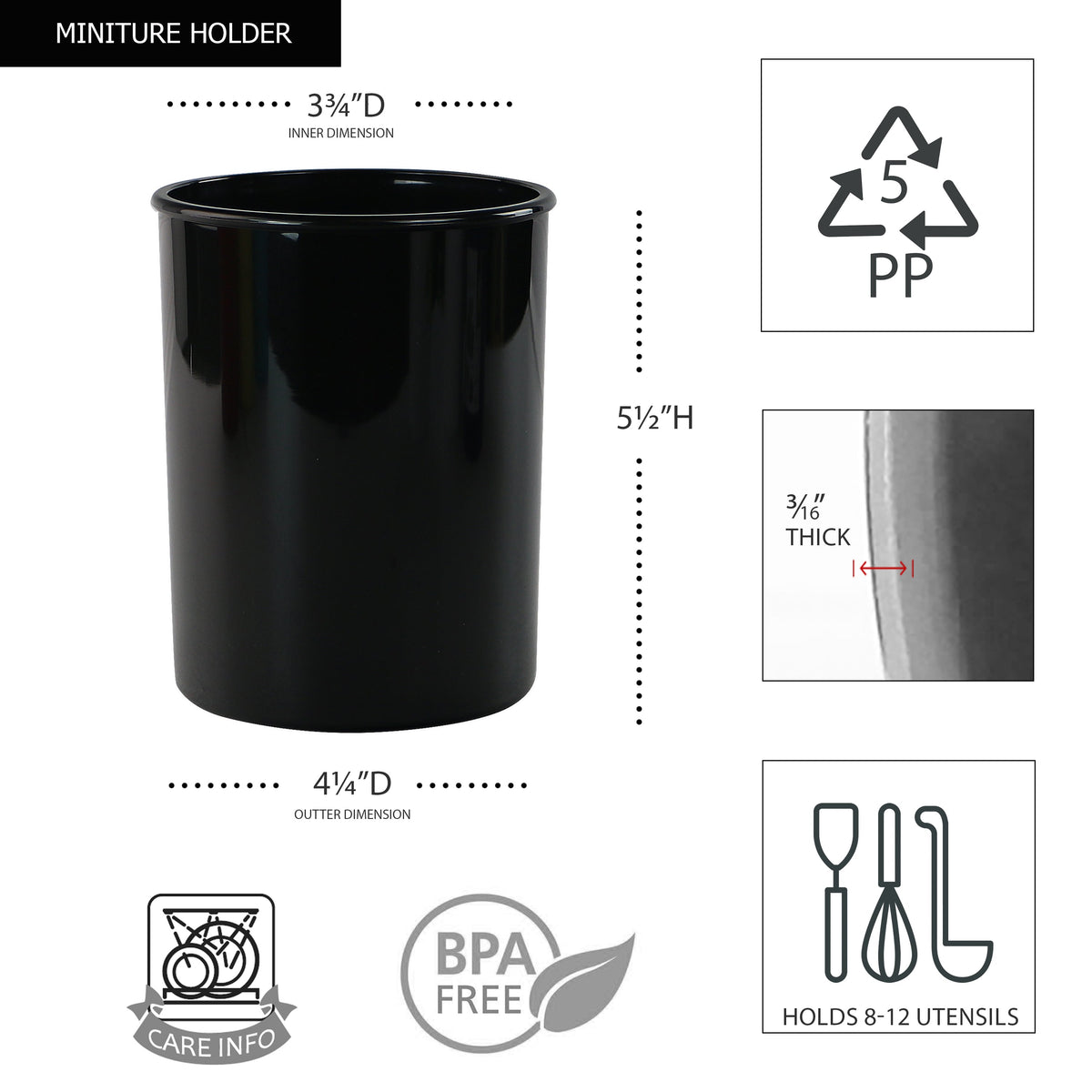 3pc Plastic Utensil Holders, Black