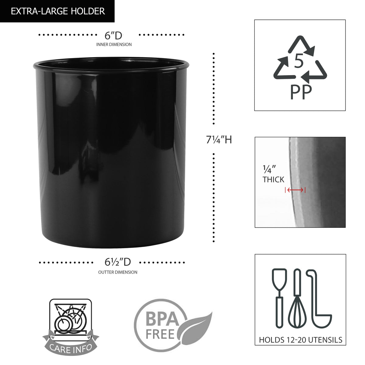 3pc Plastic Utensil Holders, Black