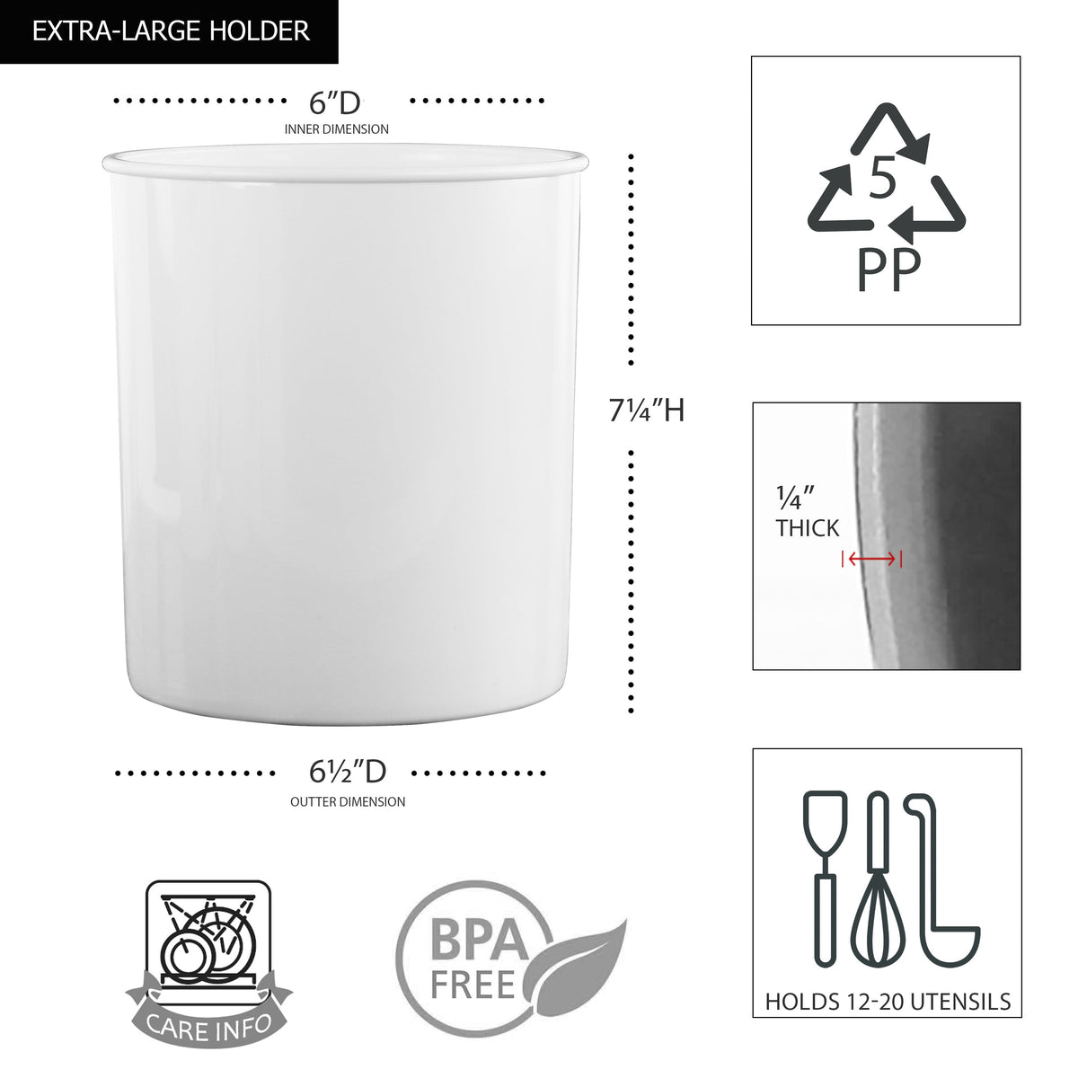3pc Plastic Utensil Holders, White