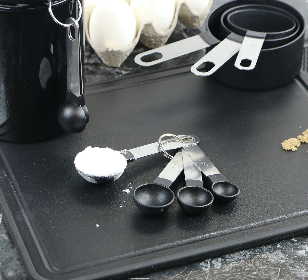 Reston Lloyd 8pc Measuring Cups & Spoons for Dry & Liquid Ingredients, Food Grade Plastic with Stainless Steel Handles, Black