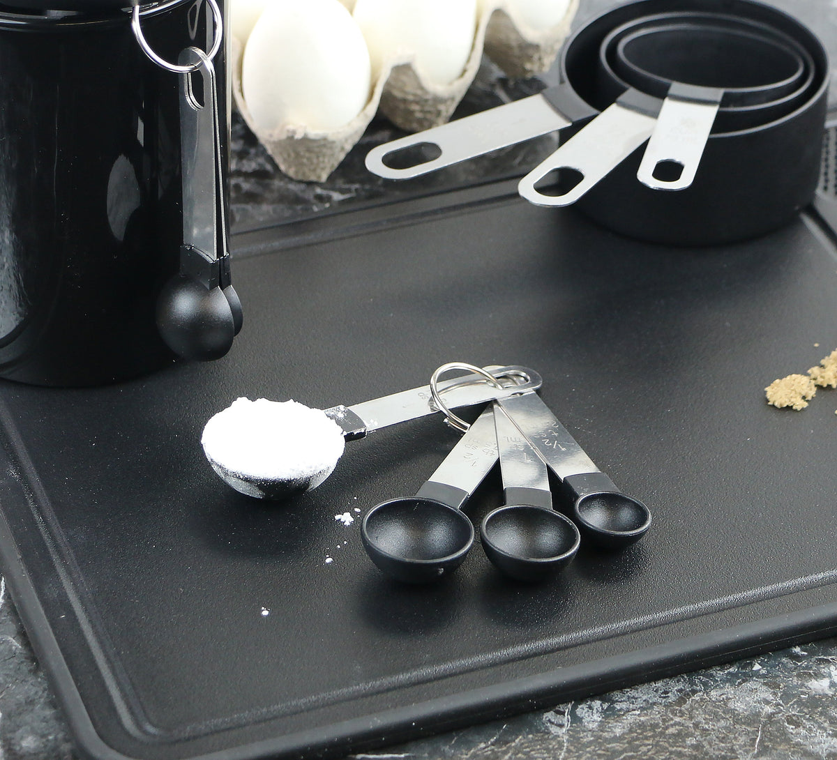 Reston Lloyd 8pc Measuring Cups & Spoons for Dry & Liquid Ingredients, Food Grade Plastic with Stainless Steel Handles, Black
