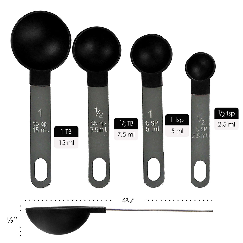 Reston Lloyd 8pc Measuring Cups & Spoons for Dry & Liquid Ingredients, Food Grade Plastic with Stainless Steel Handles, Black