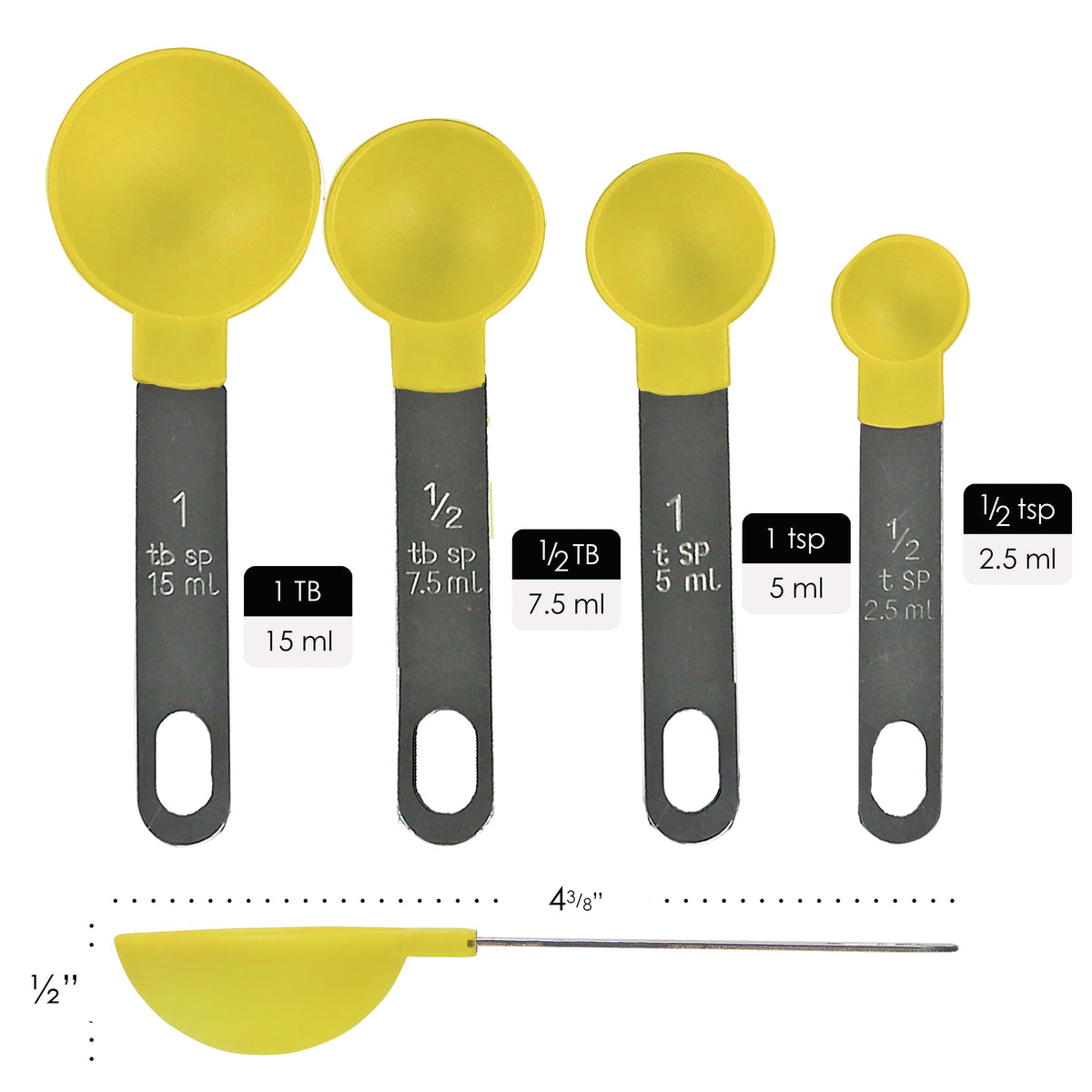 Reston Lloyd 8pc Measuring Cups & Spoons for Dry & Liquid Ingredients, Food Grade Plastic with Stainless Steel Handles, Lemon
