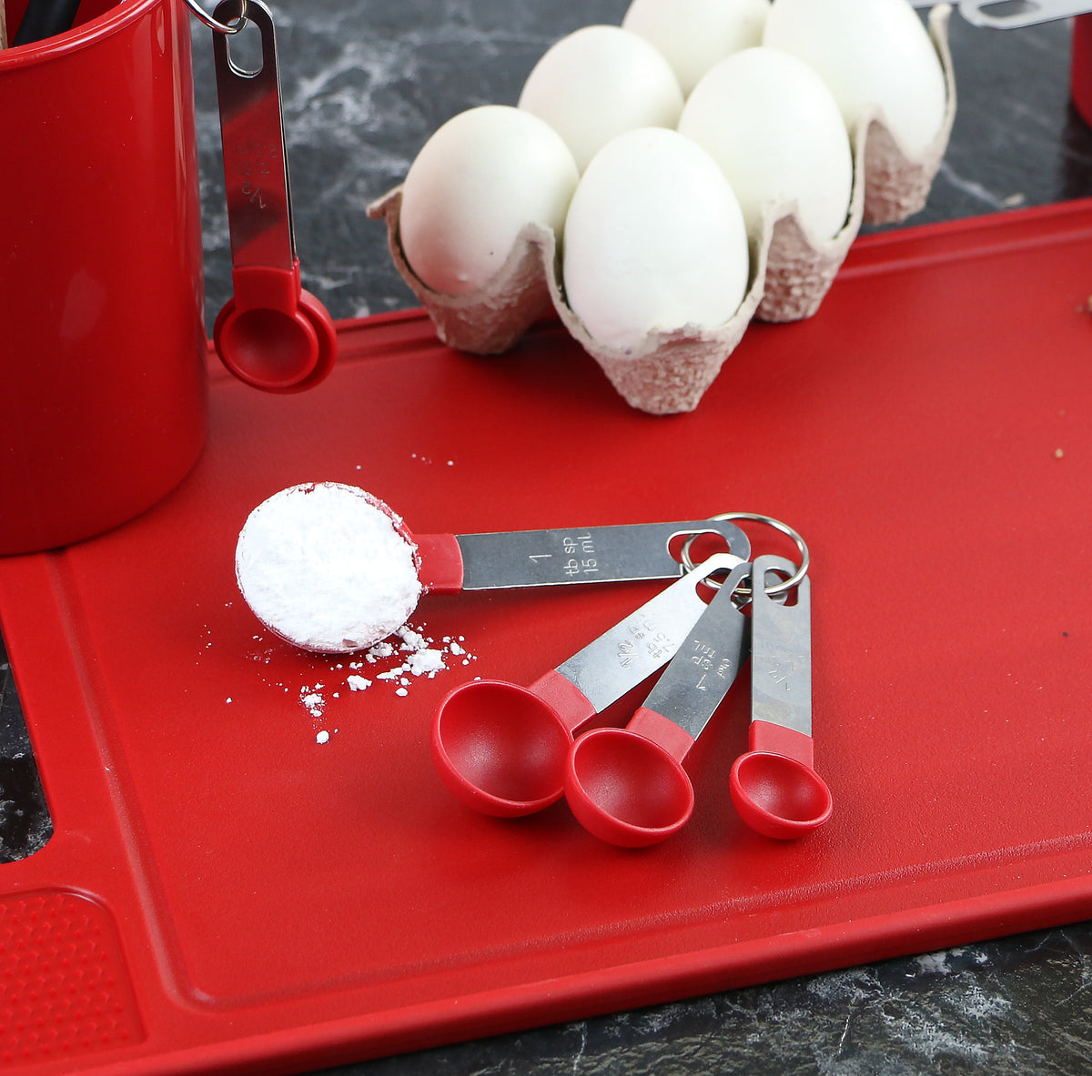 Reston Lloyd Measuring Cups Set of 4, Nesting Plastic Measuring Spoons with Easy to Read Markings - BPA Free, Kitchen Tool for Baking & Cooking, Red