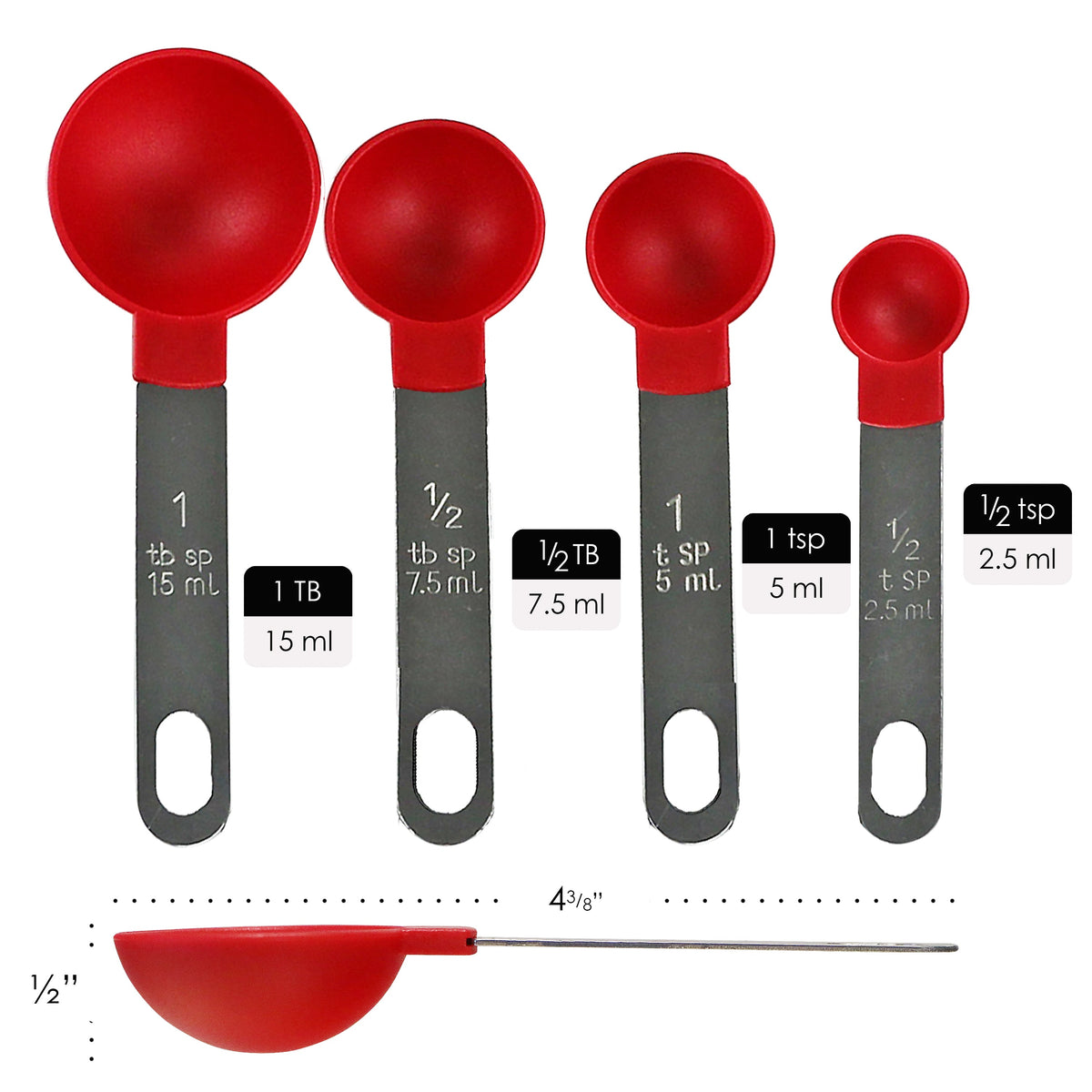 Reston Lloyd 8pc Measuring Cups & Spoons for Dry & Liquid Ingredients, Food Grade Plastic with Stainless Steel Handles,  Red