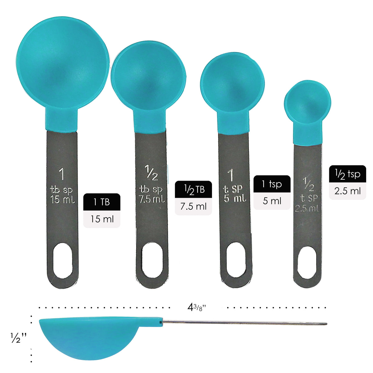 Reston Lloyd 8pc Measuring Cups & Spoons for Dry & Liquid Ingredients, Food Grade Plastic with Stainless Steel Handles, Turquoise