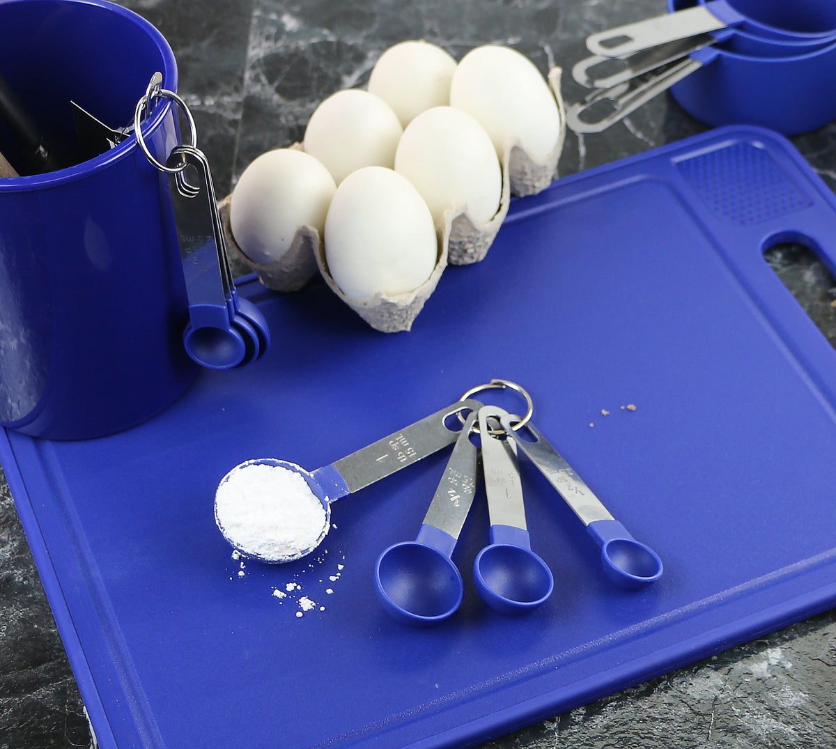 Reston Lloyd Measuring Cups Set of 4, Nesting Plastic Measuring Spoons with Easy to Read Markings - BPA Free, Kitchen Tool for Baking & Cooking, Indigo