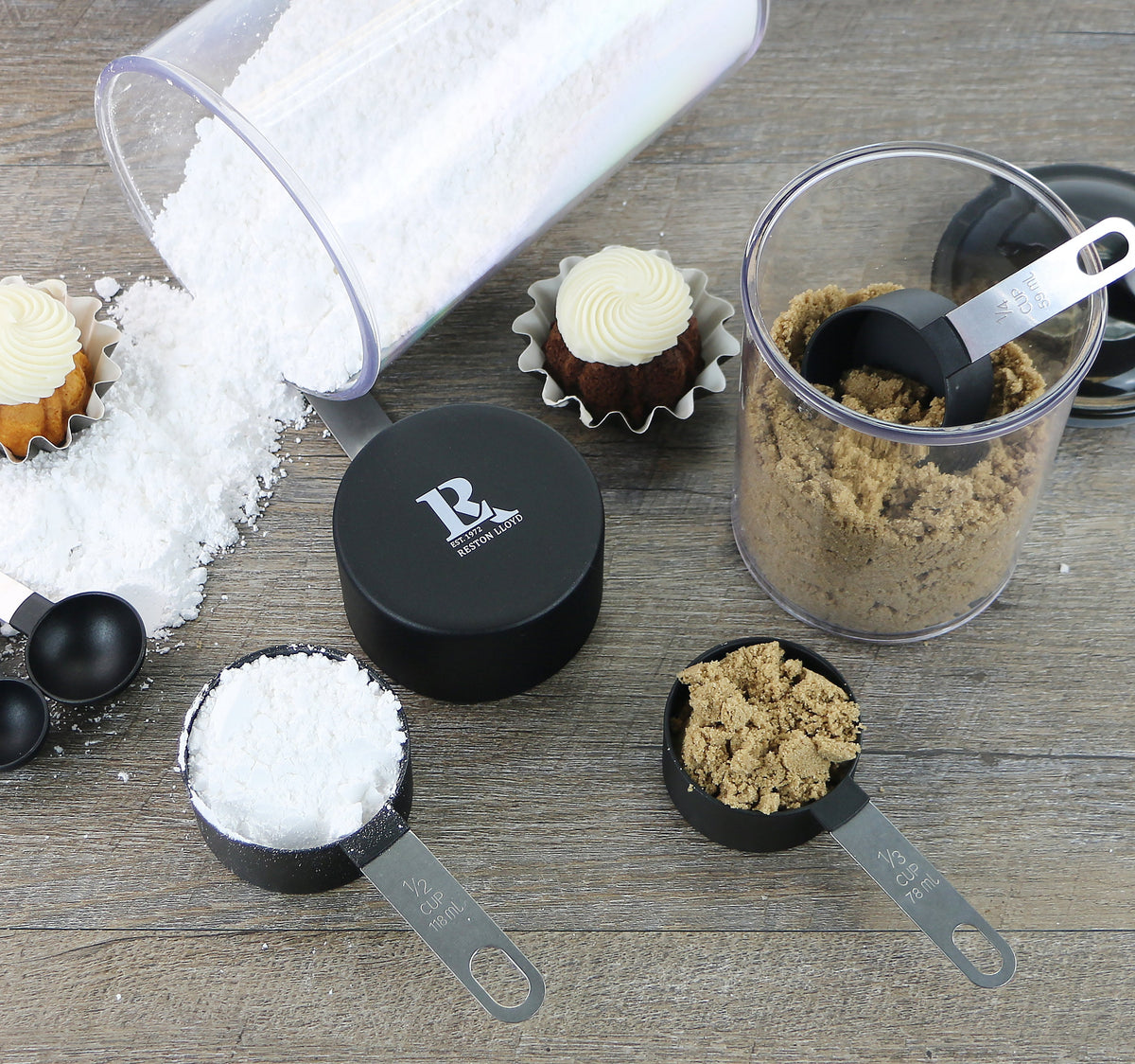 Reston Lloyd 8pc Measuring Cups & Spoons for Dry & Liquid Ingredients, Food Grade Plastic with Stainless Steel Handles, Black