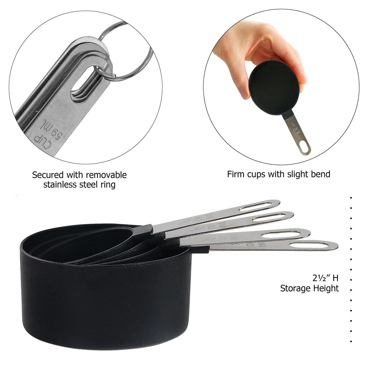 Reston Lloyd 8pc Measuring Cups & Spoons for Dry & Liquid Ingredients, Food Grade Plastic with Stainless Steel Handles, Black
