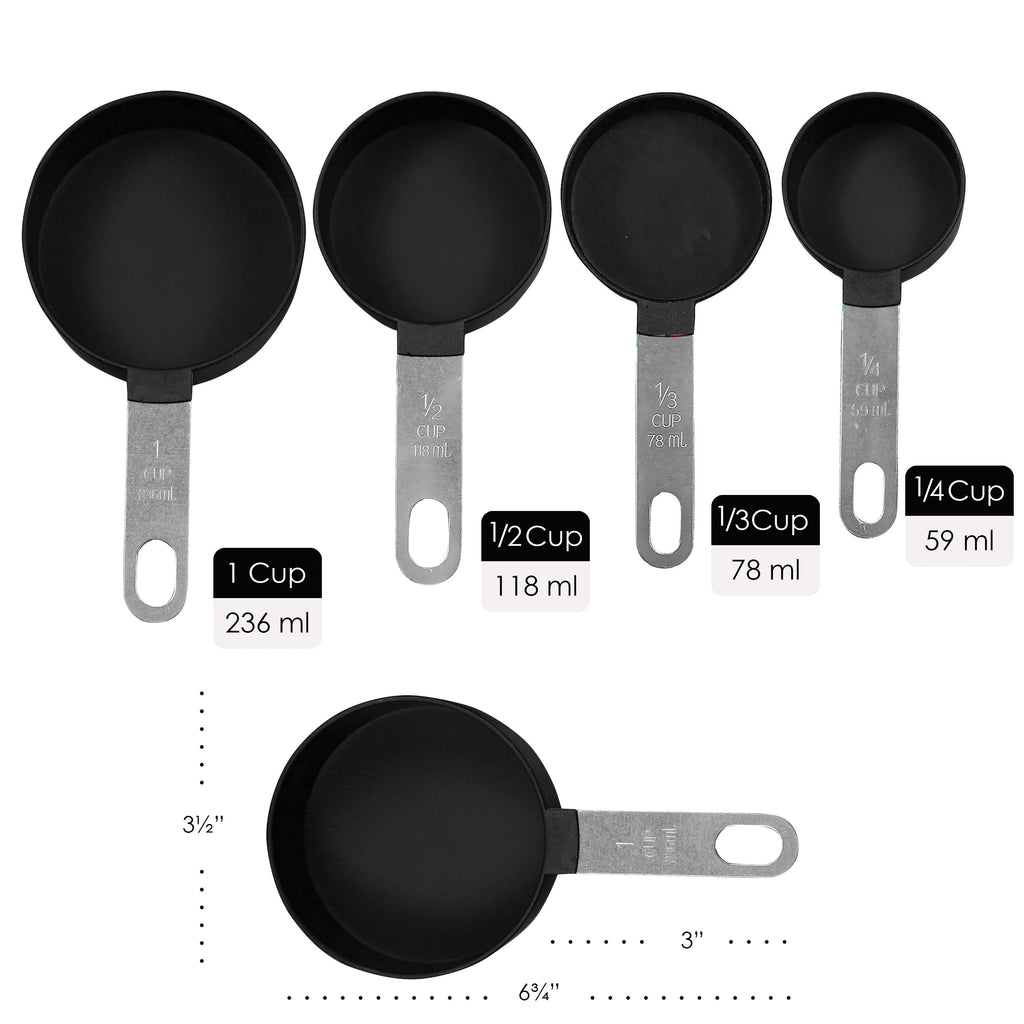 Reston Lloyd 8pc Measuring Cups & Spoons for Dry & Liquid Ingredients, Food Grade Plastic with Stainless Steel Handles, Black