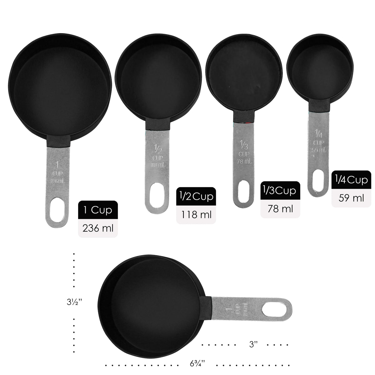 Reston Lloyd 8pc Measuring Cups & Spoons for Dry & Liquid Ingredients, Food Grade Plastic with Stainless Steel Handles, Black