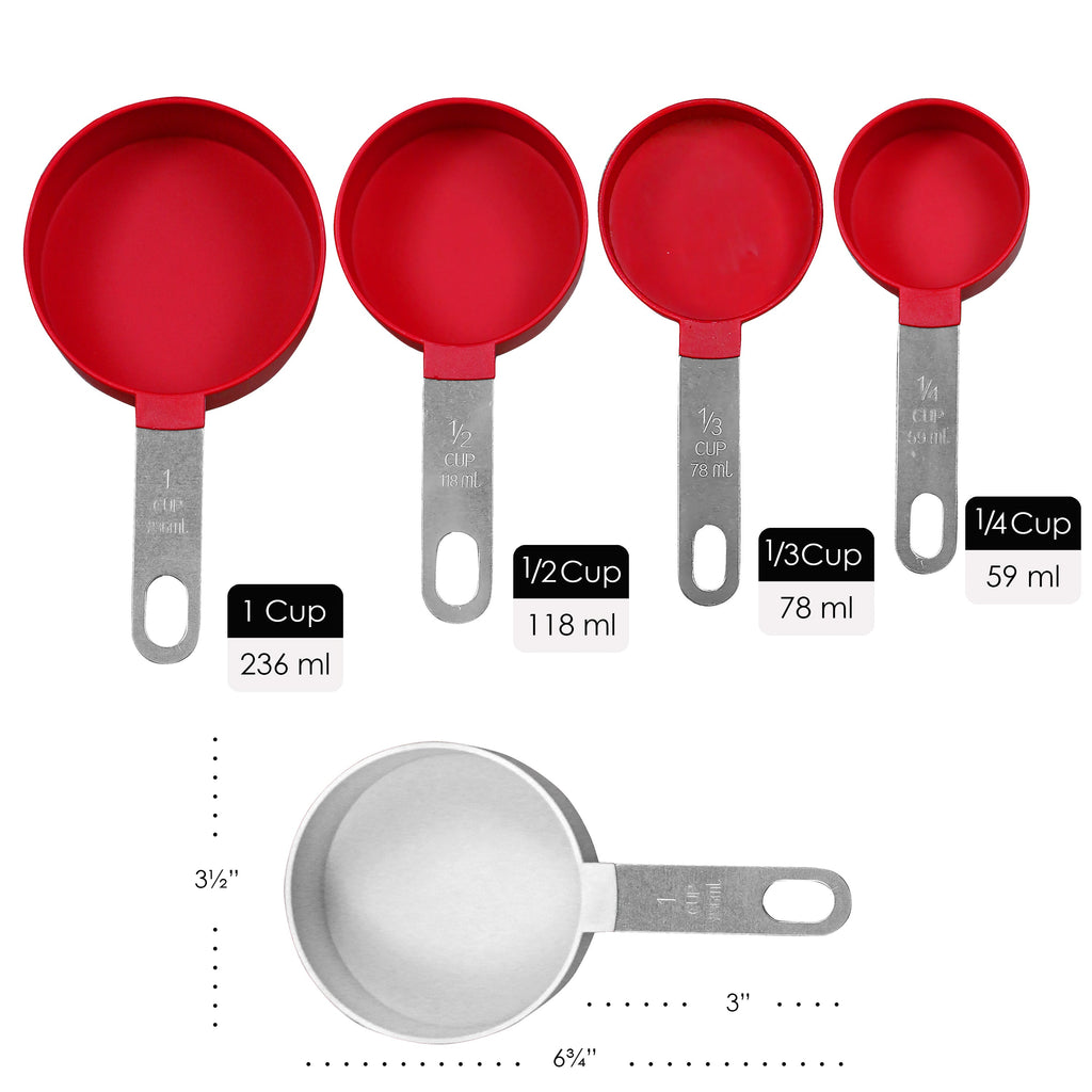 Reston Lloyd 8pc Measuring Cups & Spoons for Dry & Liquid Ingredients, Food Grade Plastic with Stainless Steel Handles,  Red