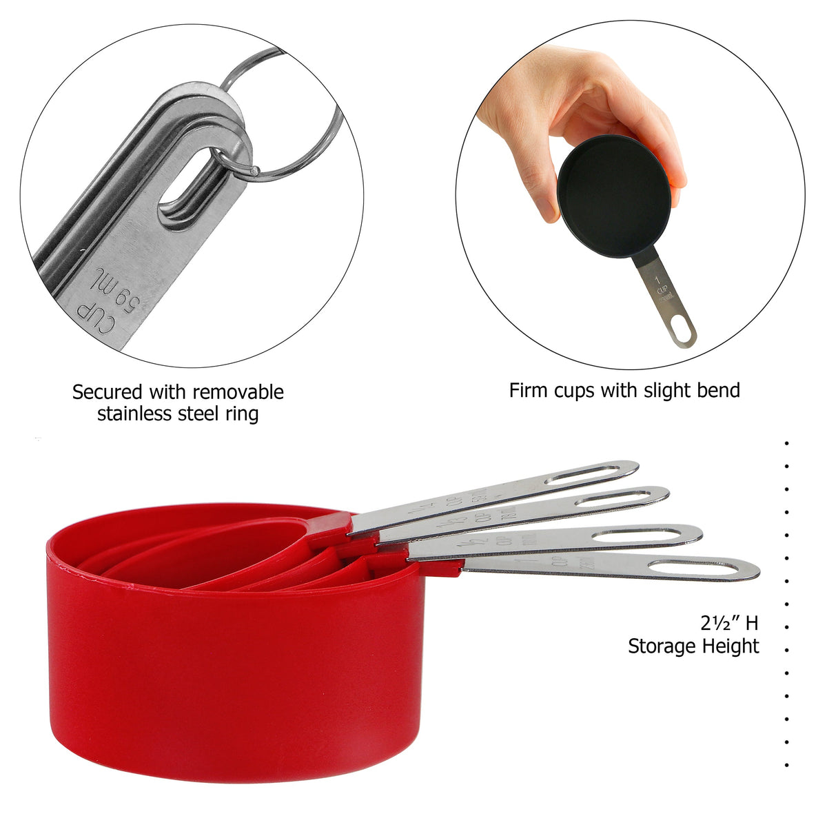 Reston Lloyd 8pc Measuring Cups & Spoons for Dry & Liquid Ingredients, Food Grade Plastic with Stainless Steel Handles,  Red