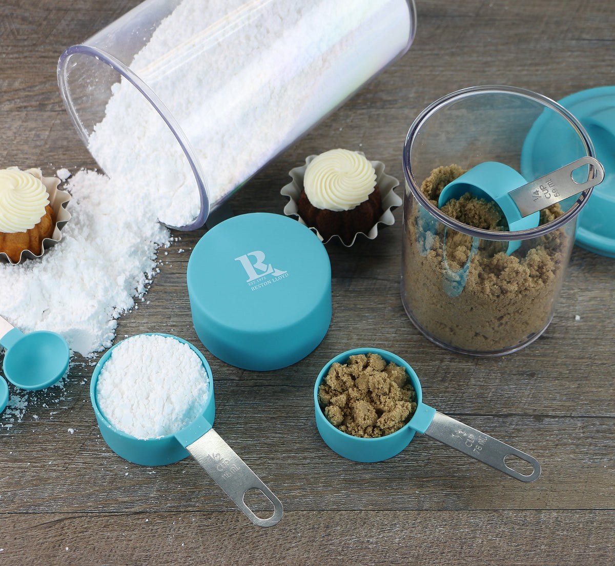 Reston Lloyd 8pc Measuring Cups & Spoons for Dry & Liquid Ingredients, Food Grade Plastic with Stainless Steel Handles, Turquoise