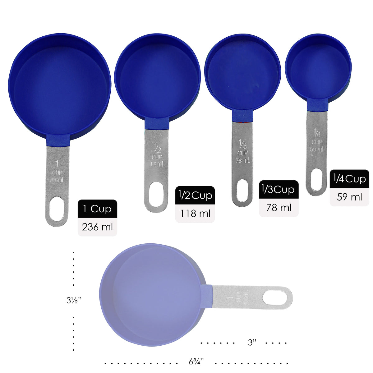 Reston Lloyd 8pc Measuring Cups & Spoons for Dry & Liquid Ingredients, Food Grade Plastic with Stainless Steel Handles, Indigo