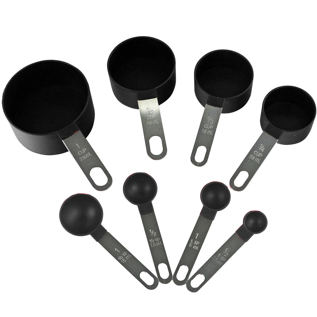 Reston Lloyd 8pc Measuring Cups & Spoons for Dry & Liquid Ingredients, Food Grade Plastic with Stainless Steel Handles, Black