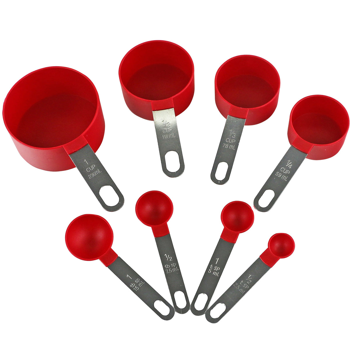 Reston Lloyd 8pc Measuring Cups & Spoons for Dry & Liquid Ingredients, Food Grade Plastic with Stainless Steel Handles,  Red