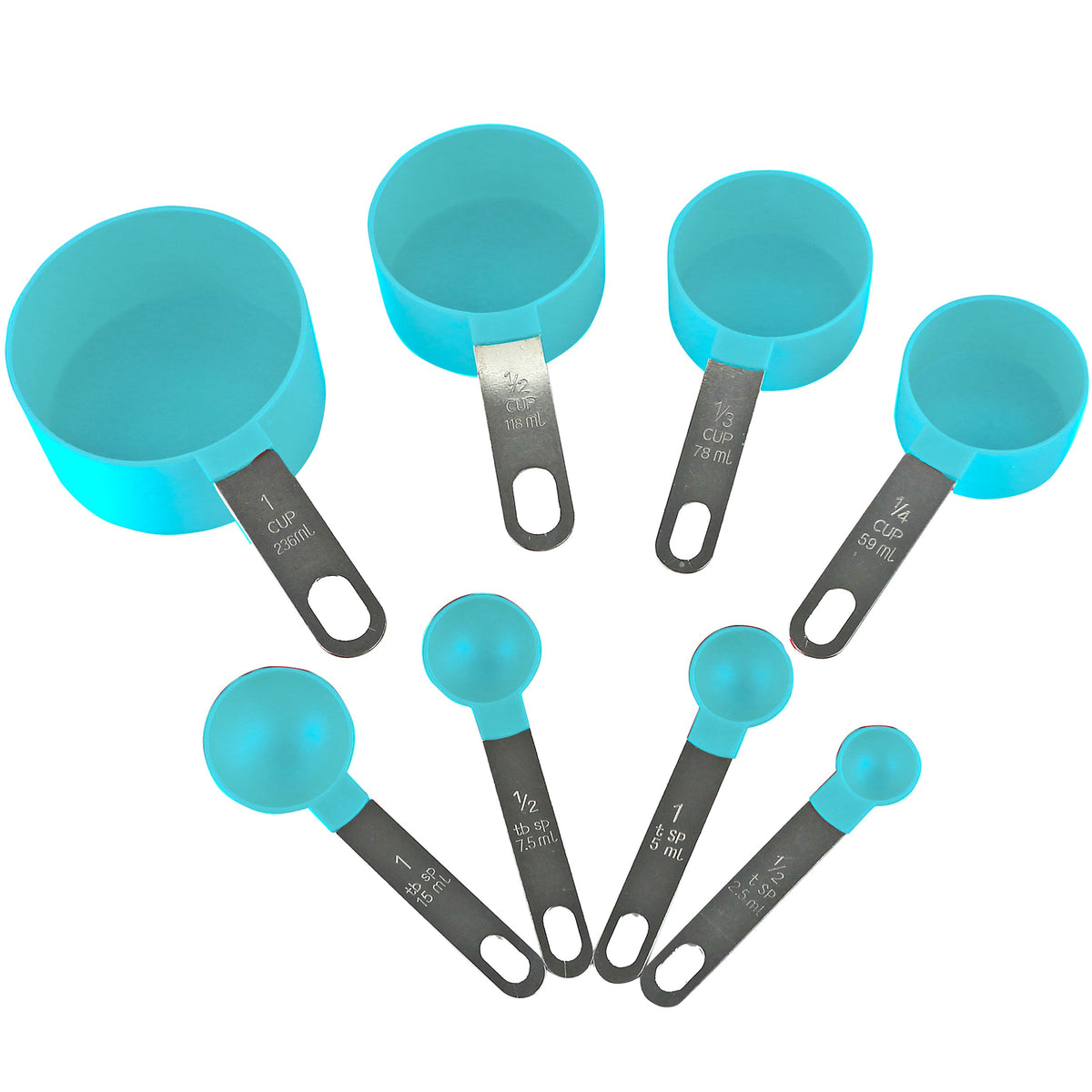 Reston Lloyd 8pc Measuring Cups & Spoons for Dry & Liquid Ingredients, Food Grade Plastic with Stainless Steel Handles, Turquoise