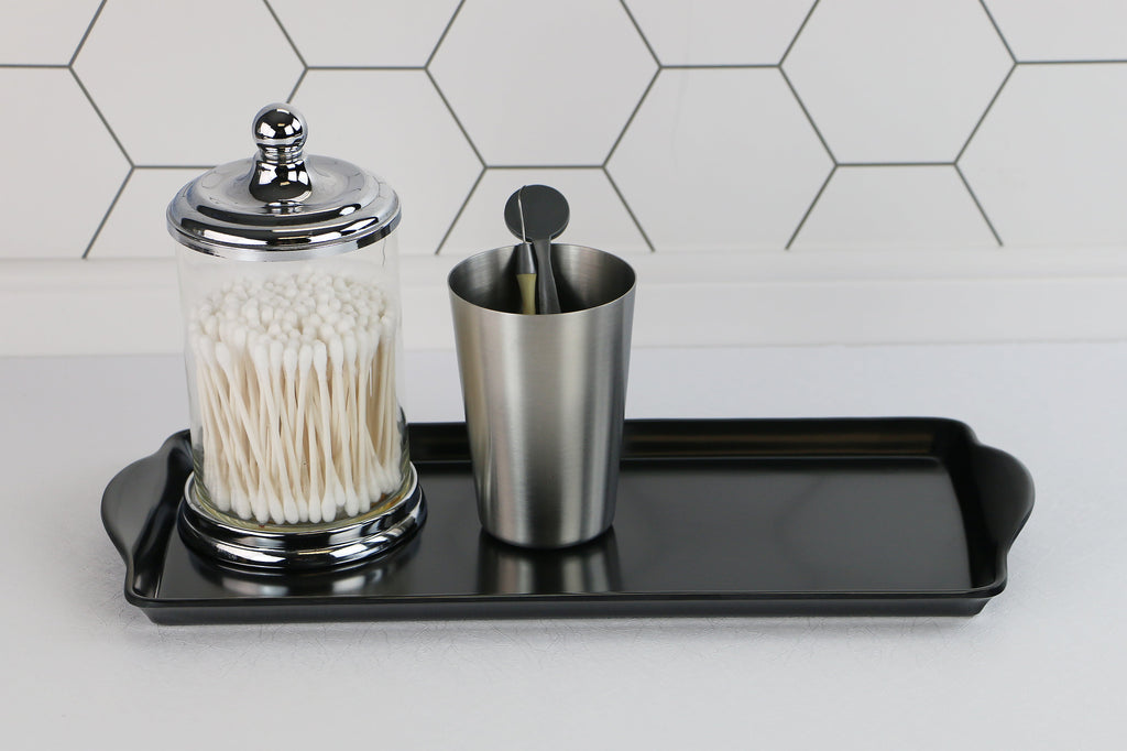 Reston Lloyd Melamine Plastic Tidbit Tray, BPA-Free, Food Safe, Multipurpose Platter  Serving Tray, Bathroom/Table Organizer,  Black