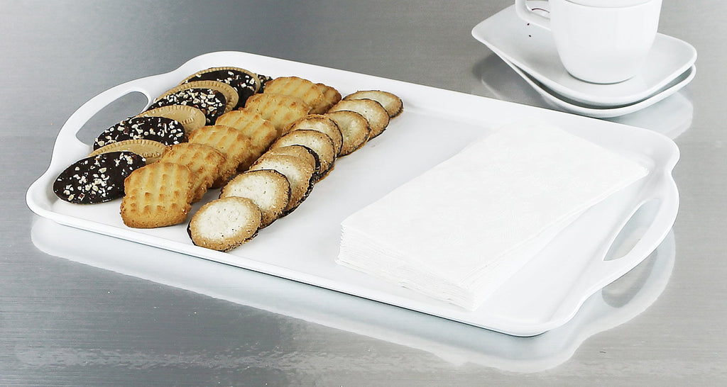 Reston Lloyd Multi-Purpose 18" Rectangle Melamine Plastic Handled Tray, White