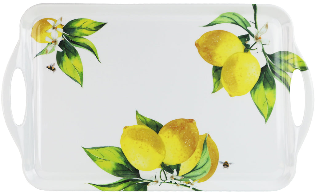 Reston Lloyd Multi-Purpose 18" Rectangle Melamine Plastic Handled Tray, Fresh Lemons
