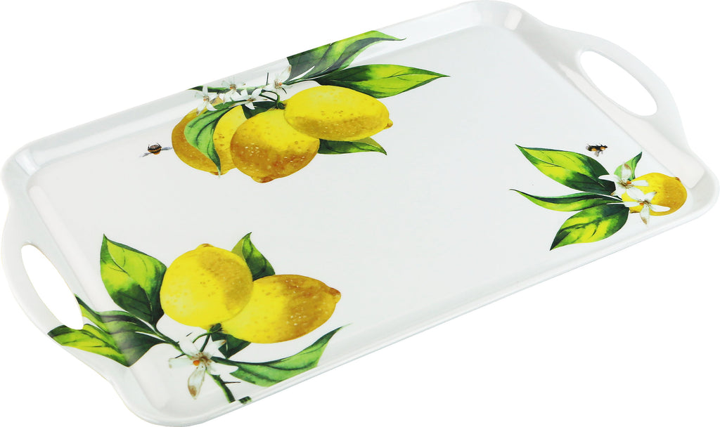 Reston Lloyd Multi-Purpose 18" Rectangle Melamine Plastic Handled Tray, Fresh Lemons