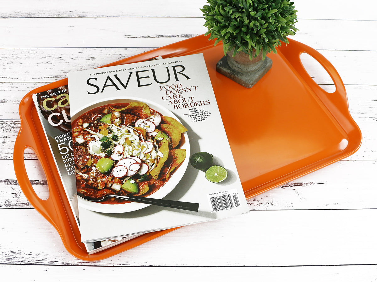 Reston Lloyd Multi-Purpose 18" Rectangle Melamine Plastic Handled Tray, Orange