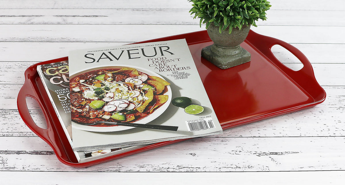 Reston Lloyd Multi-Purpose 18" Rectangle Melamine Plastic Handled Tray, Red