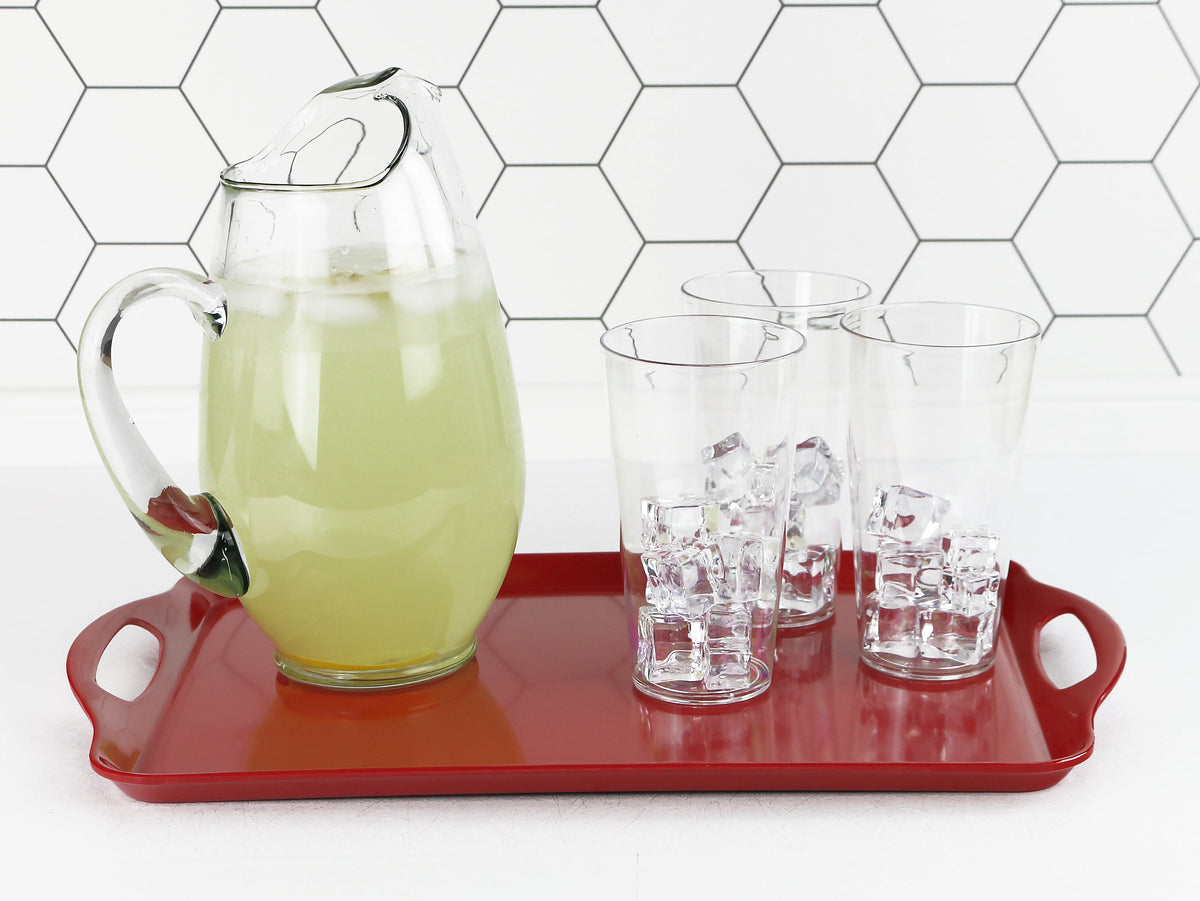 Reston Lloyd Multi-Purpose 18" Rectangle Melamine Plastic Handled Tray, Red