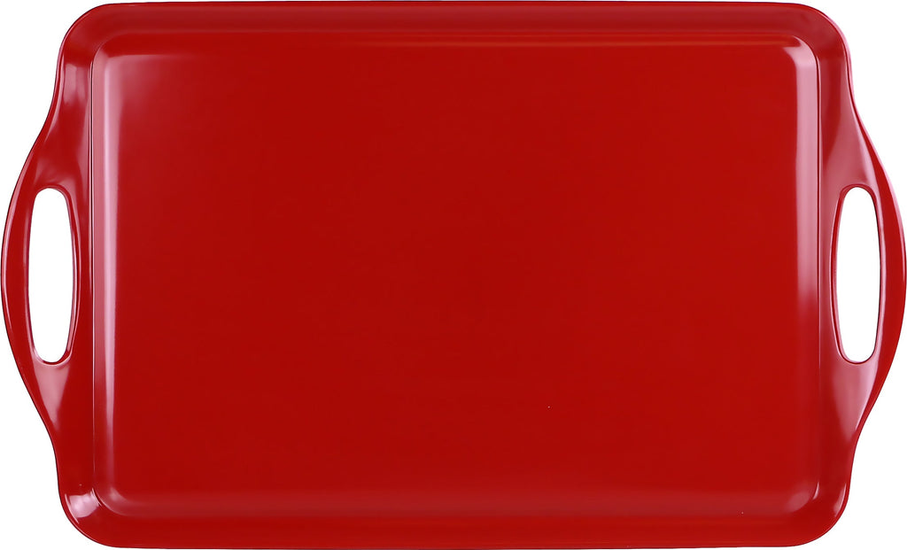 Reston Lloyd Multi-Purpose 18" Rectangle Melamine Plastic Handled Tray, Red