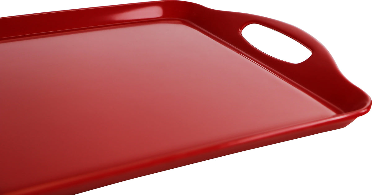 Reston Lloyd Multi-Purpose 18" Rectangle Melamine Plastic Handled Tray, Red