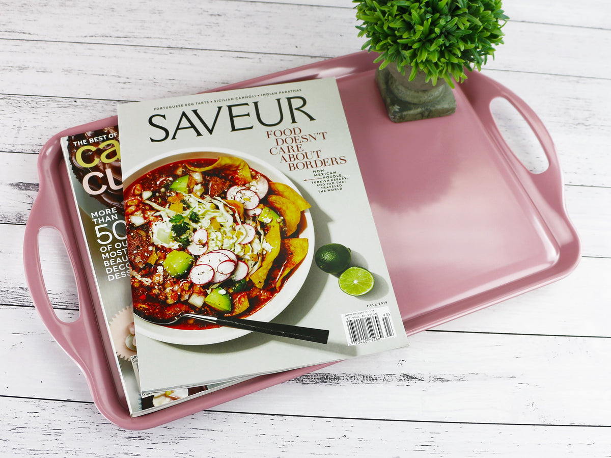 Reston Lloyd Multi-Purpose 18" Rectangle Melamine Plastic Handled Tray, Pink