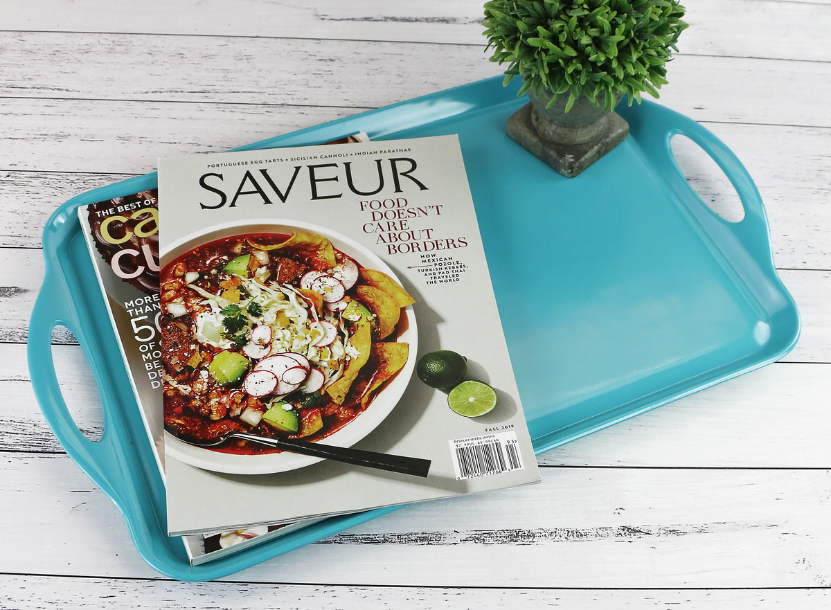 Reston Lloyd Multi-Purpose 18" Rectangle Melamine Plastic Handled Tray, Turquoise