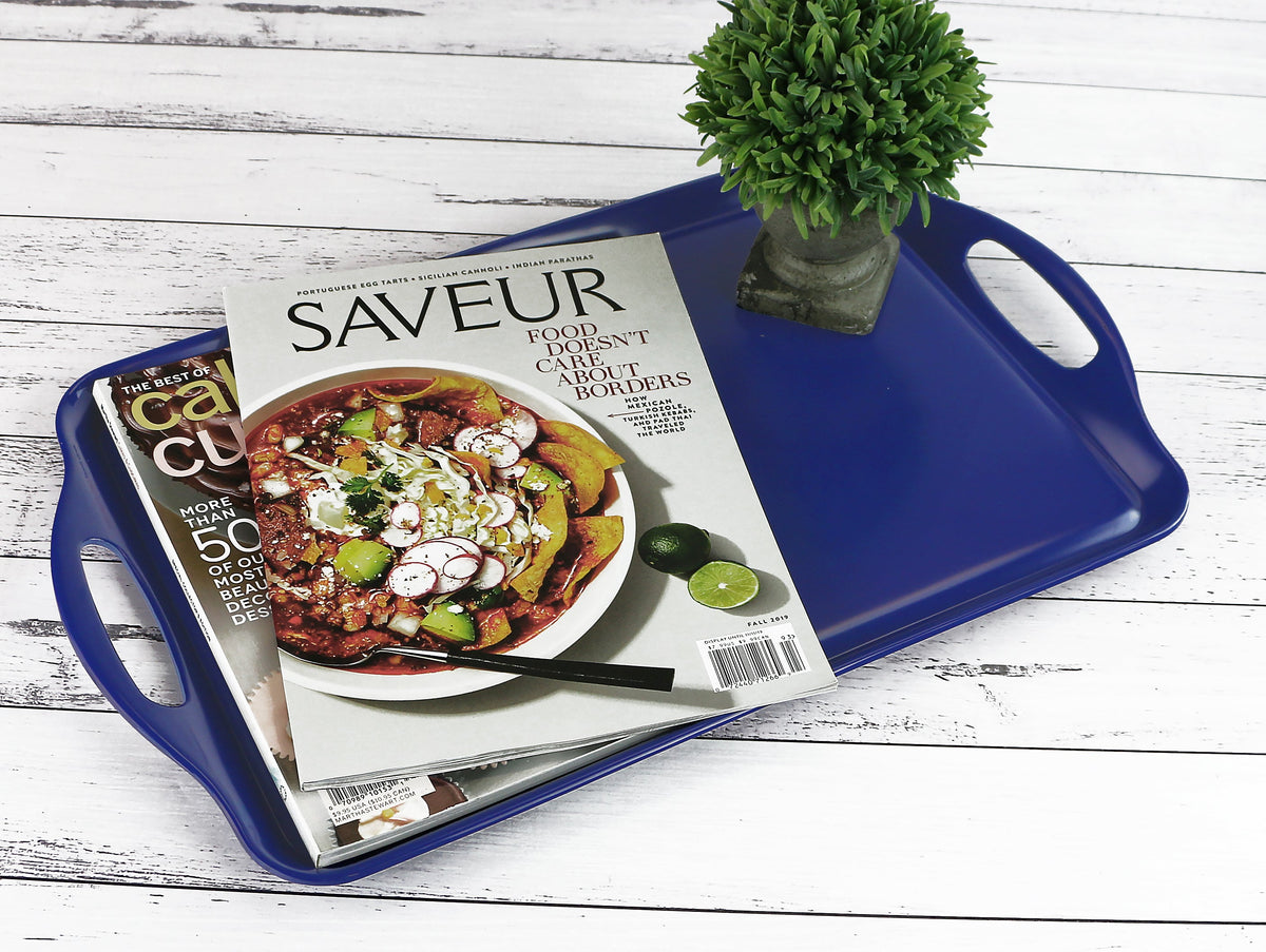 Reston Lloyd Multi-Purpose 18" Rectangle Melamine Plastic Handled Tray, Indigo