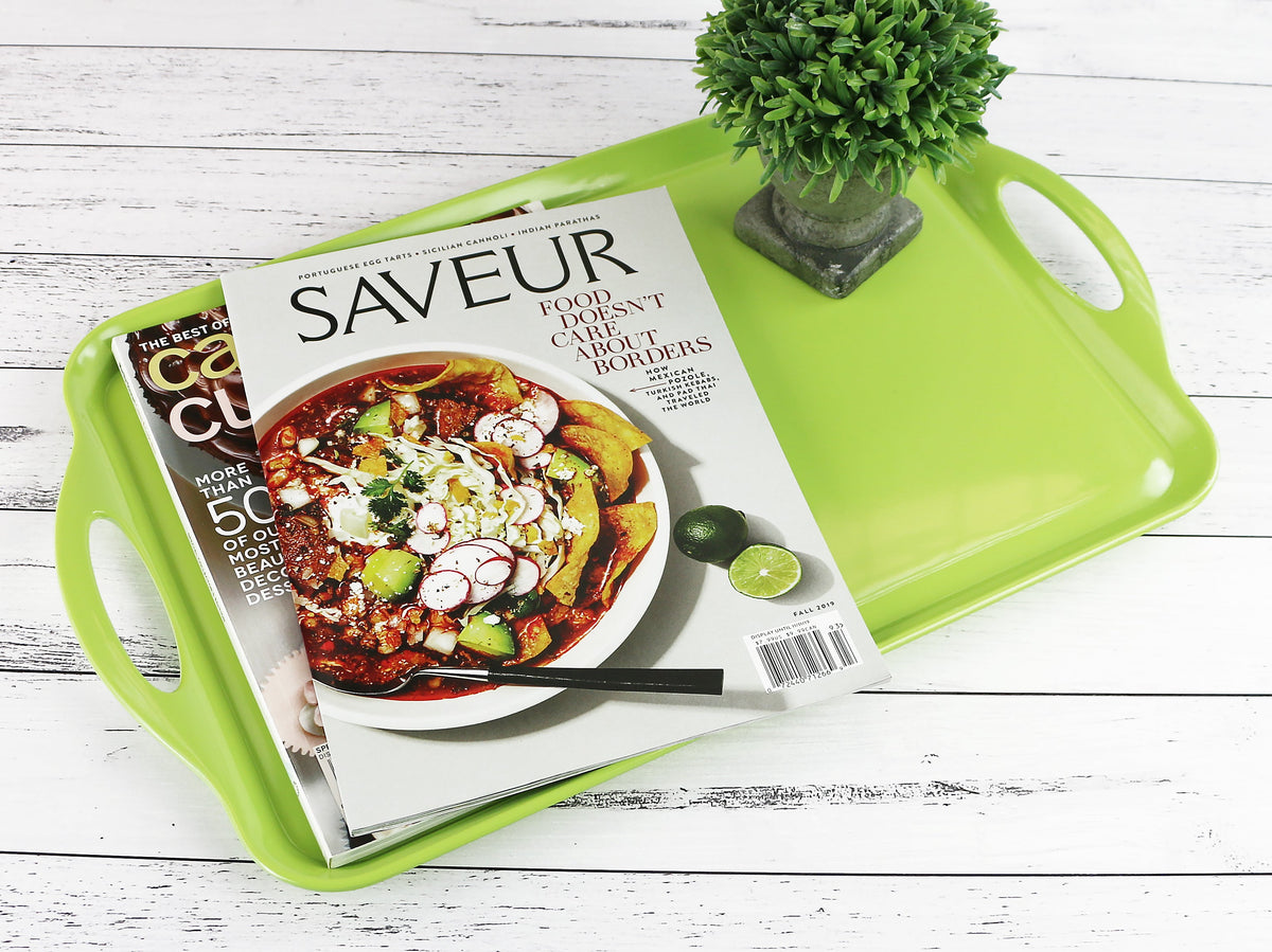 Reston Lloyd Multi-Purpose 18" Rectangle Melamine Plastic Handled Tray, Lime