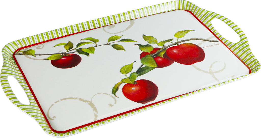 Reston Lloyd Multi-Purpose 18" Rectangle Melamine Plastic Handled Tray, Harvest Apple