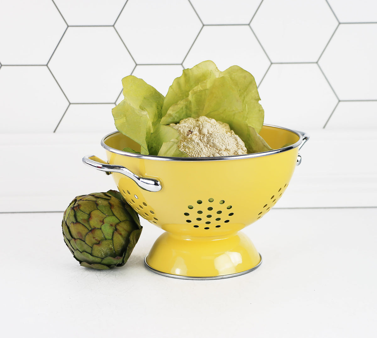 Powder Coated Colanders, Various Sizes, Lemon