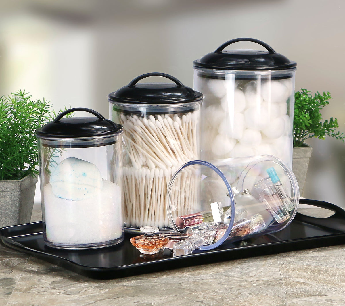 Calypso Basics by Reston Lloyd Acrylic Storage Canisters, Set of 3 - Black