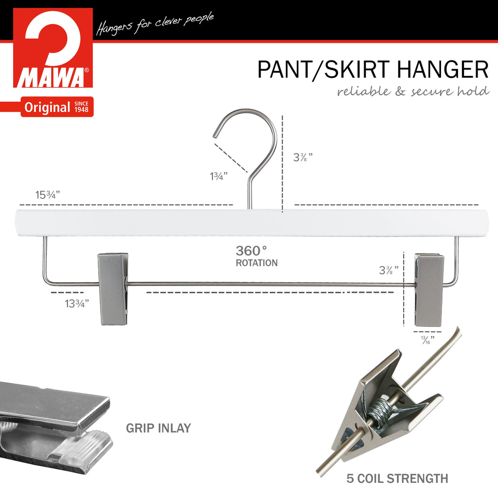Metropolis Series, Pant & Skirt Hanger with Adjustable Clips, Trend 40D, White, Silver Hook