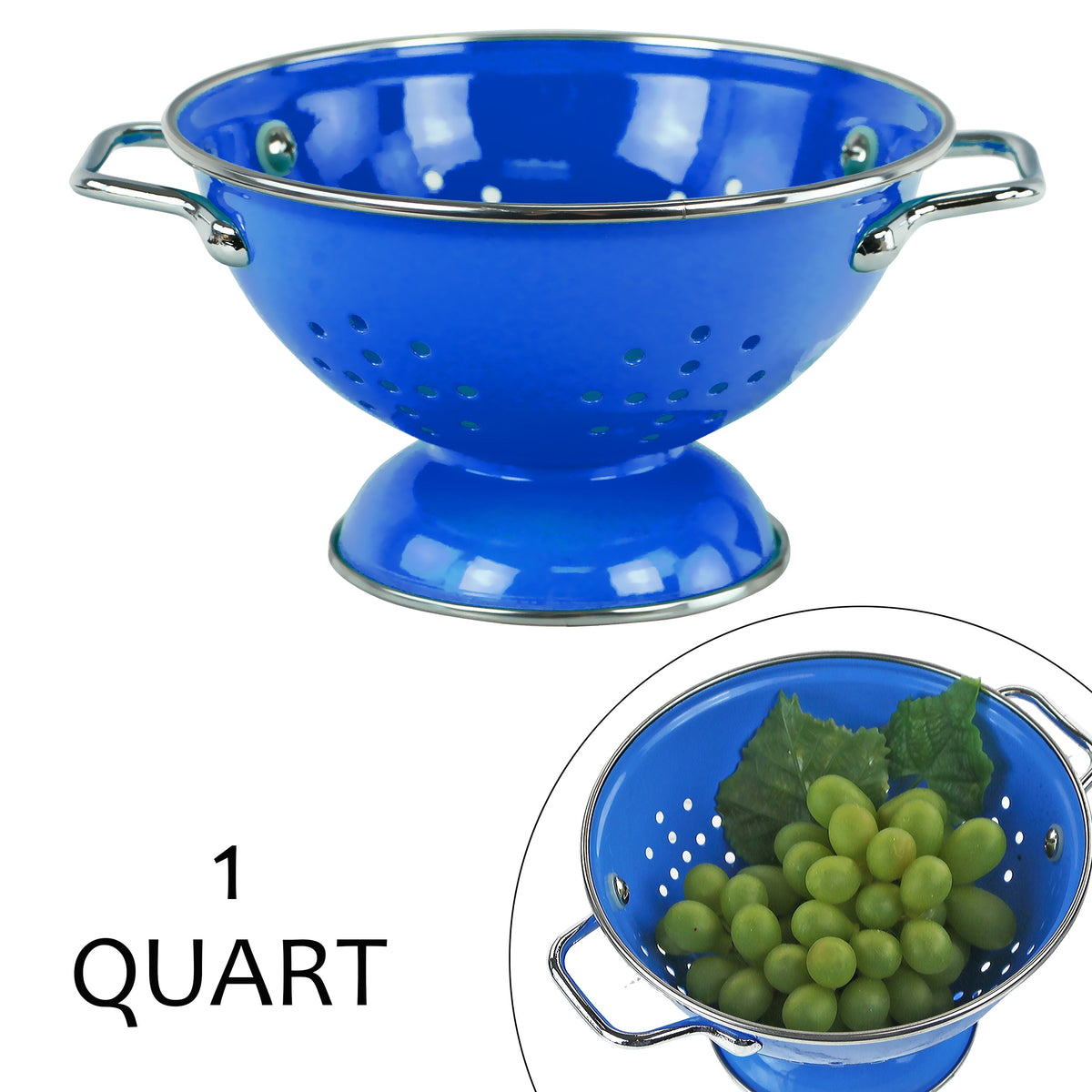 Powder Coated Colanders, Various Sizes, Azure