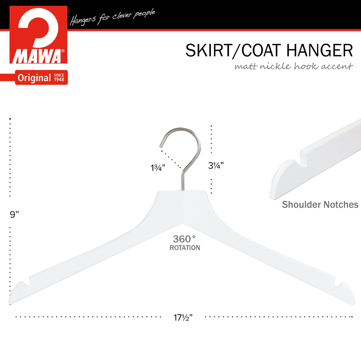 Metropolis Series, Bodyform Shirt with Shoulder Notches Hanger, Profi 45/RE, White, Silver Hook