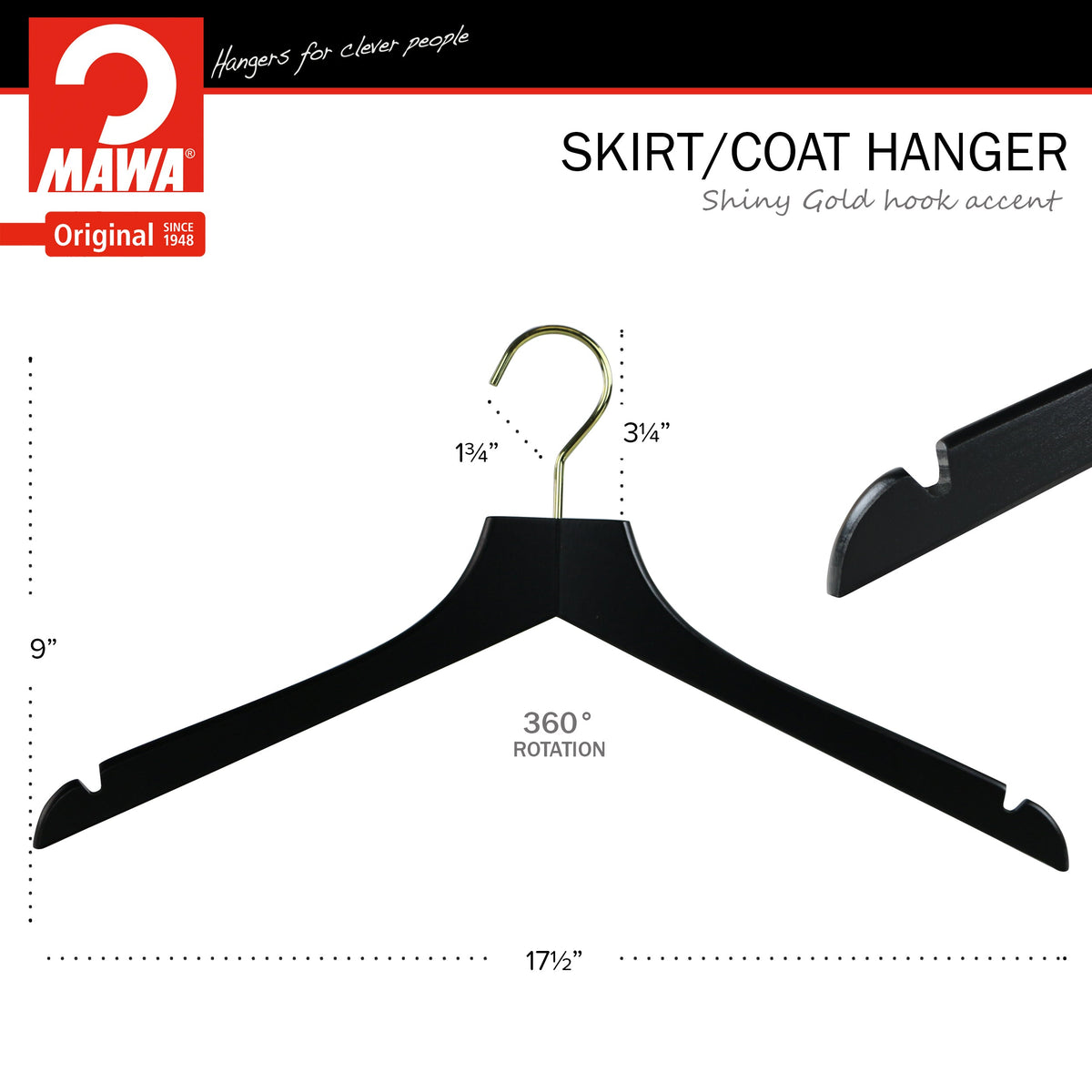 Metropolis Series, Bodyform Shirt with Shoulder Notches Hanger, Profi 45/RE, Black, Gold Hook