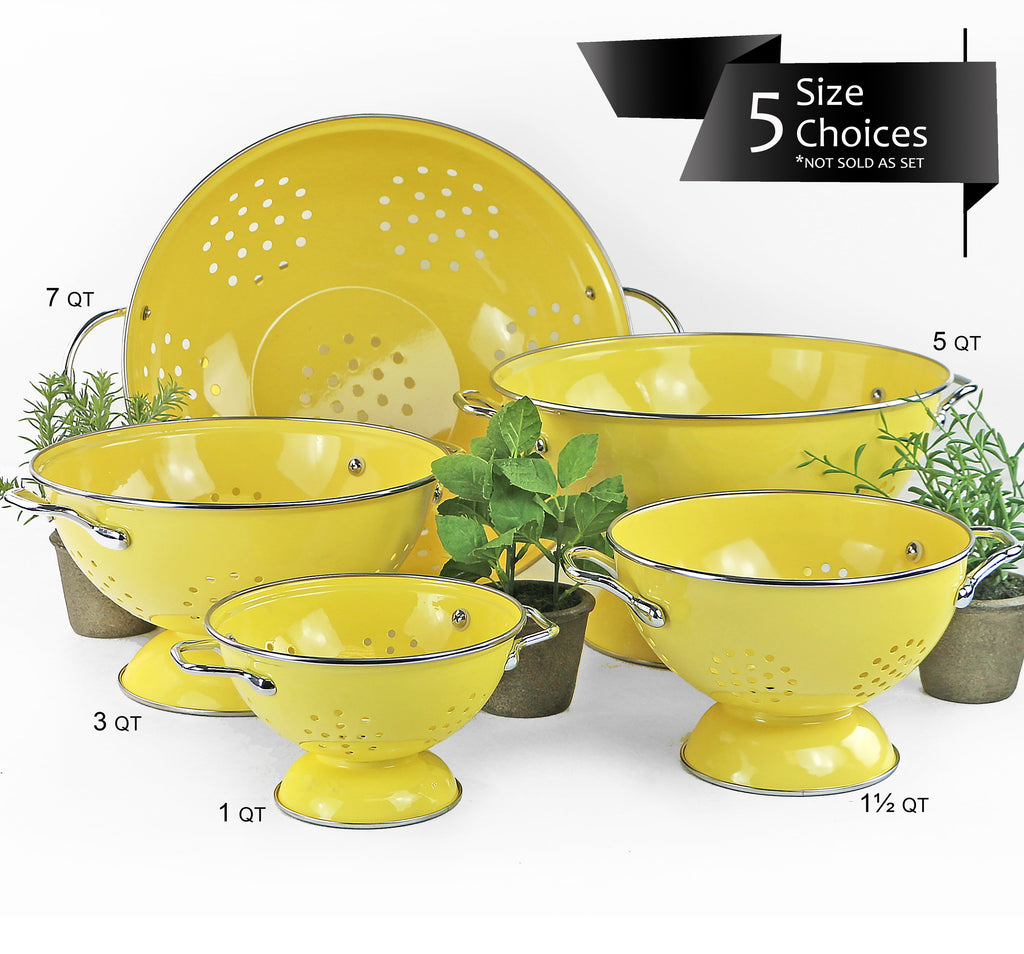 Powder Coated Colanders, Various Sizes, Lemon