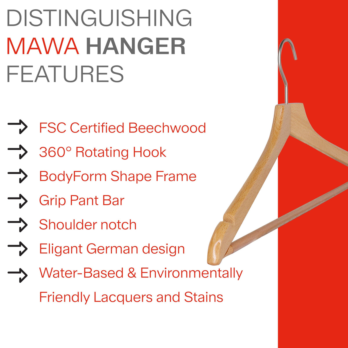 Metropolis Series, Bodyform Shirt Hanger with Pant Bar, Natural