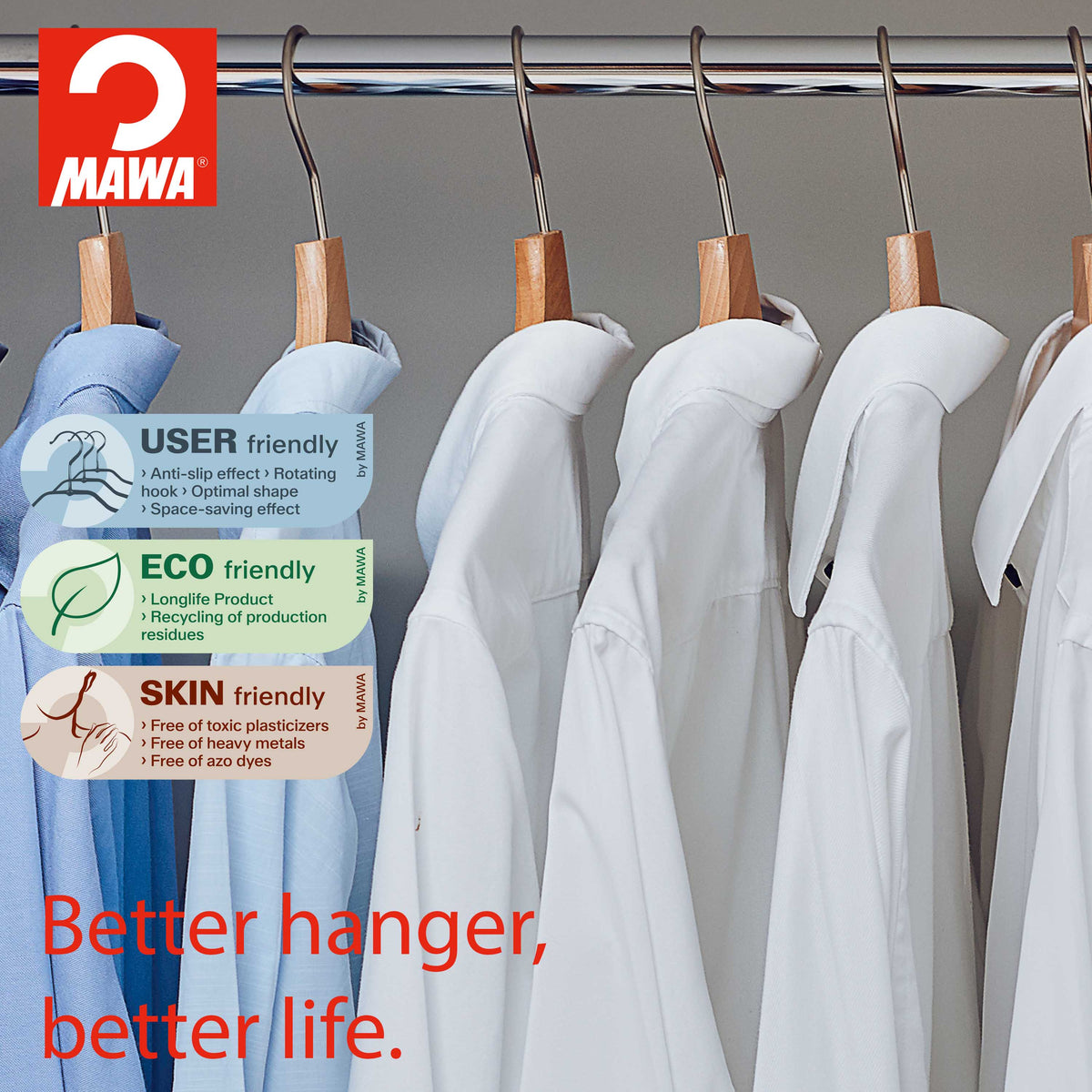 Metropolis Series, Bodyform Shirt Hanger with Pant Bar, Natural