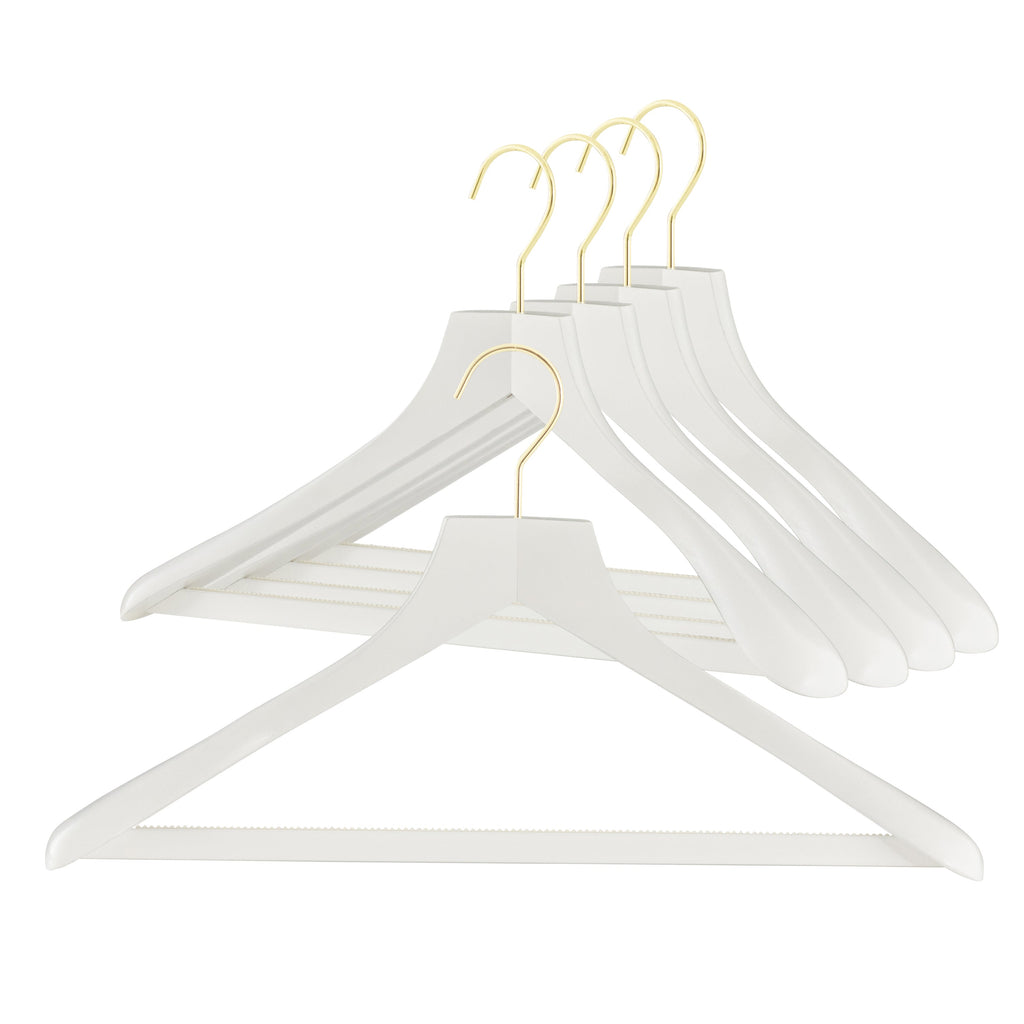 Metropolis Series, Bodyform Wide Shoulder Coat Hanger with Pant Bar, Profi 45/SV/HRS, White, Gold Hook