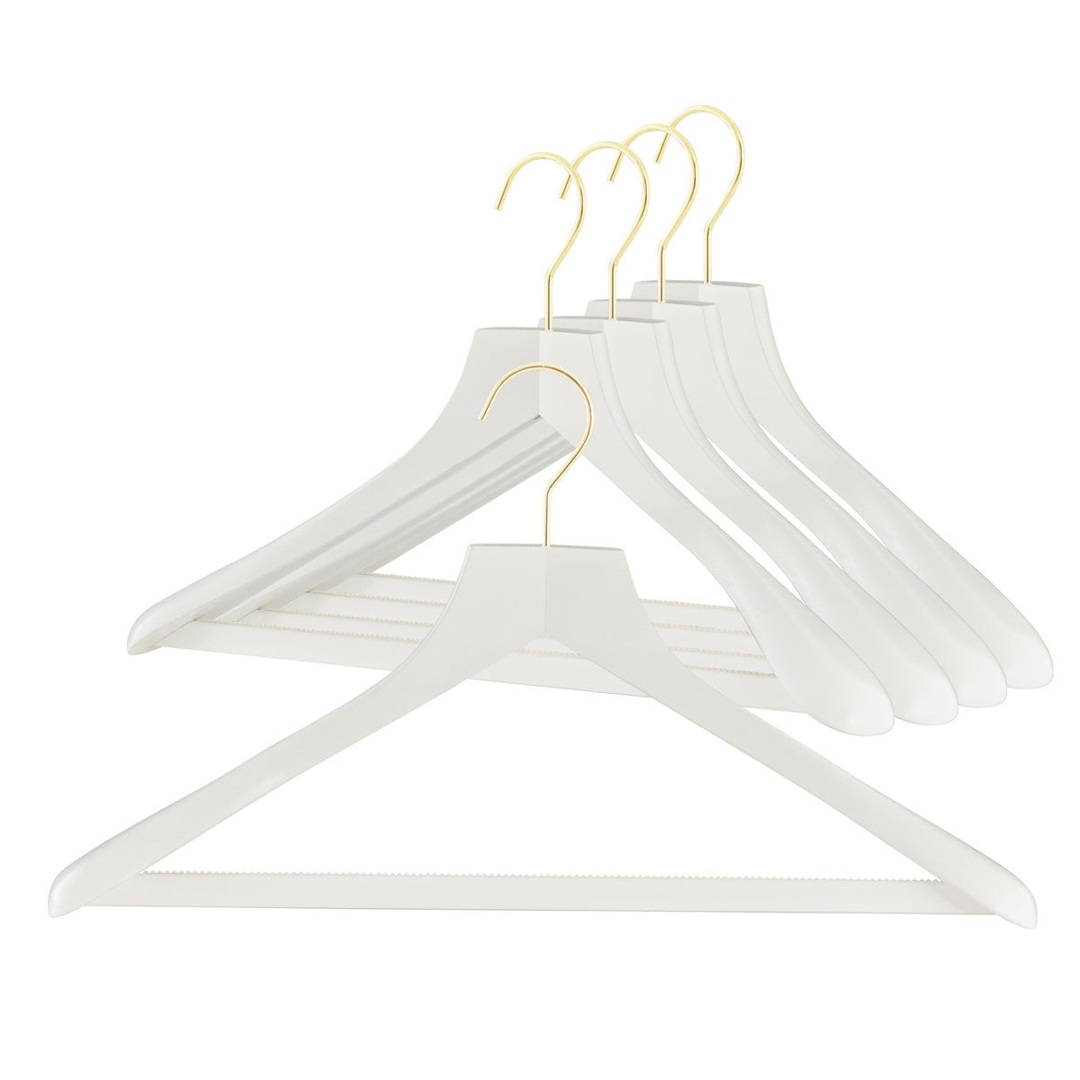 Metropolis Series, Bodyform Wide Shoulder Coat Hanger with Pant Bar, Profi 45/SV/HRS, White, Gold Hook