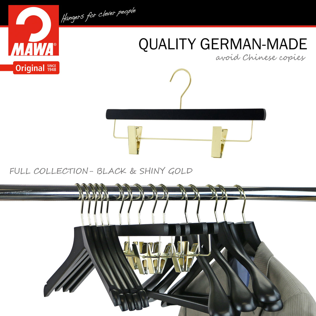 Metropolis Series, Pant & Skirt Hanger with Adjustable Clips, Trend 40D, Black, Gold Hook