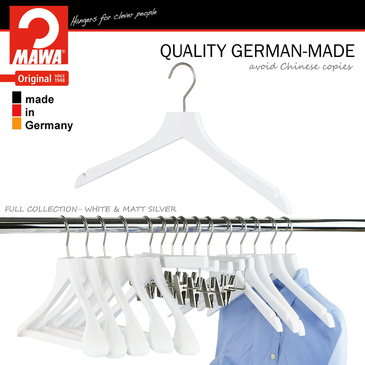 Metropolis Series, Bodyform Shirt with Shoulder Notches Hanger, Profi 45/RE, White, Silver Hook